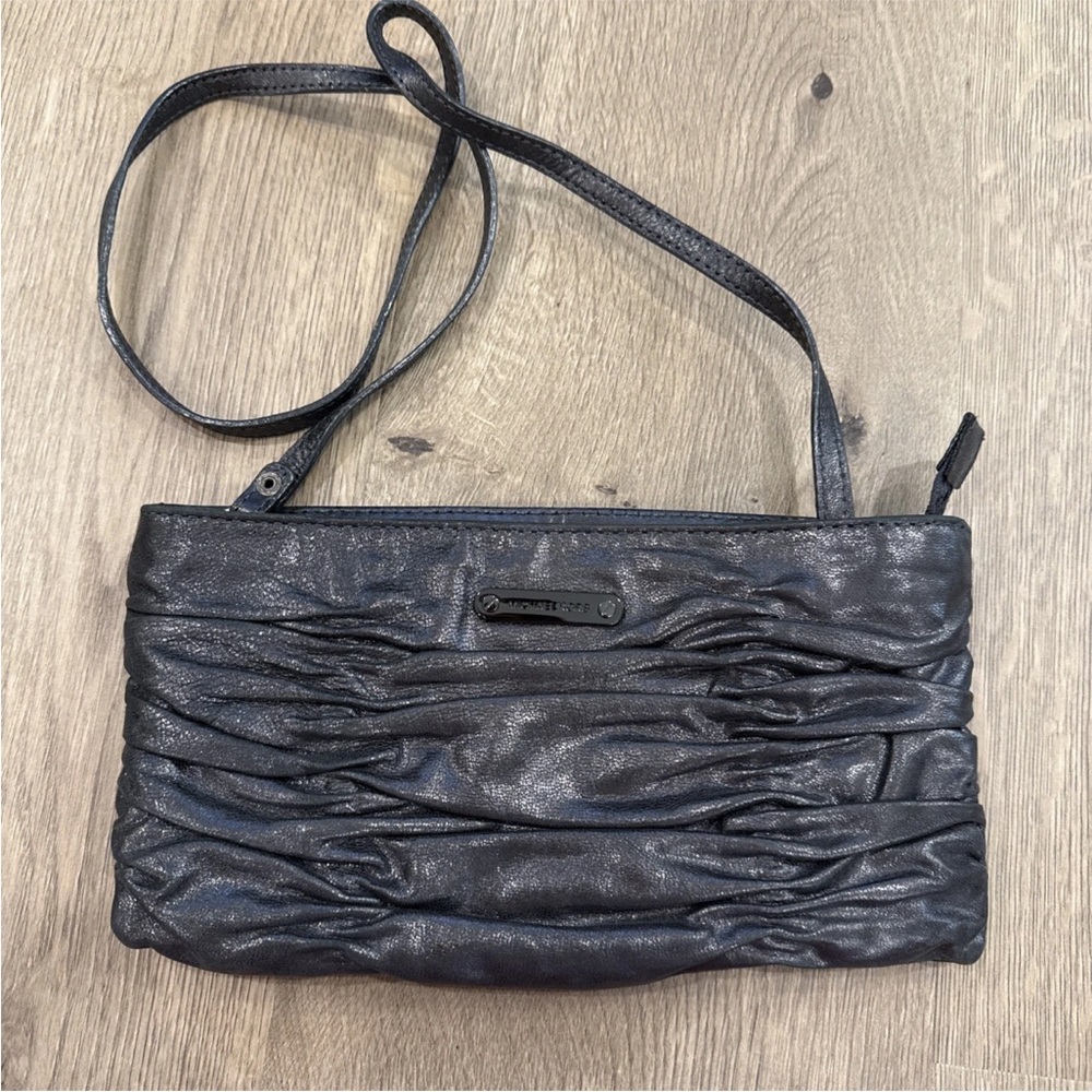 Michael Kors Gunmetal Leather Rouched Crossbody metallic trendy y2k going out